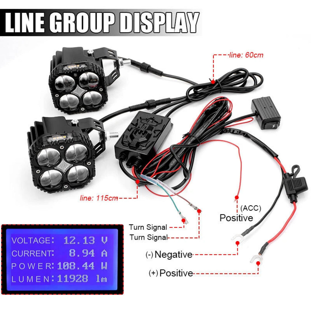 2 Pcs Set MOTO LED Premium Series Quad Lens Led Light With DRL And On/Off Relay Wiring For Motorcycle And Cars