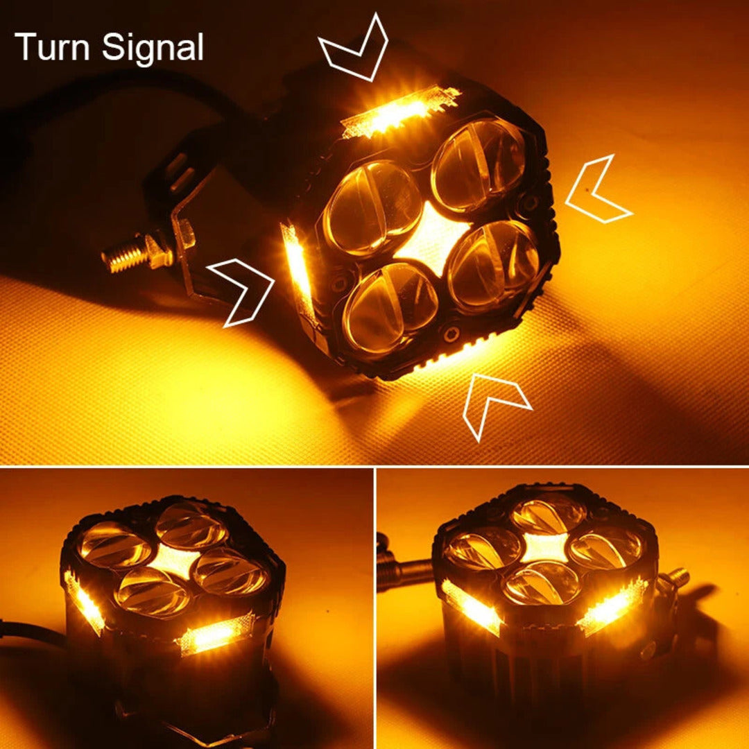 2 Pcs Set MOTO LED Premium Series Quad Lens Led Light With DRL And On/Off Relay Wiring For Motorcycle And Cars