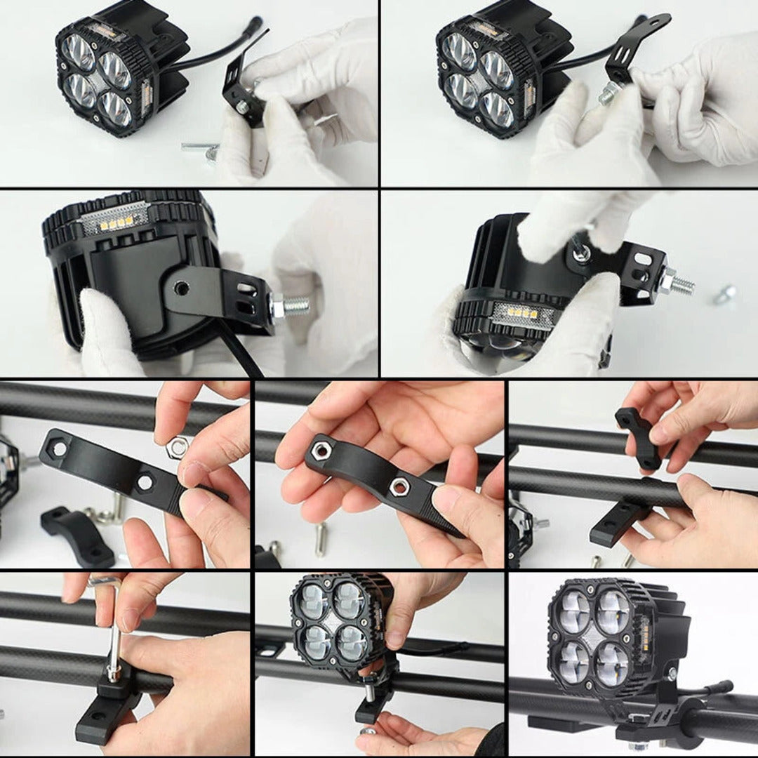2 Pcs Set MOTO LED Premium Series Quad Lens Led Light With DRL And On/Off Relay Wiring For Motorcycle And Cars