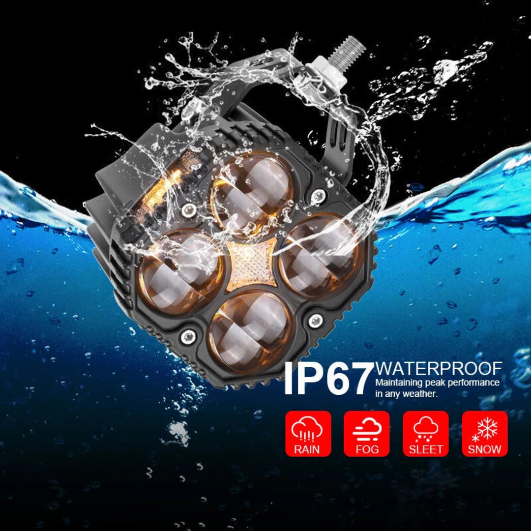 2 Pcs Set MOTO LED Premium Series Quad Lens Led Light With DRL And On/Off Relay Wiring For Motorcycle And Cars