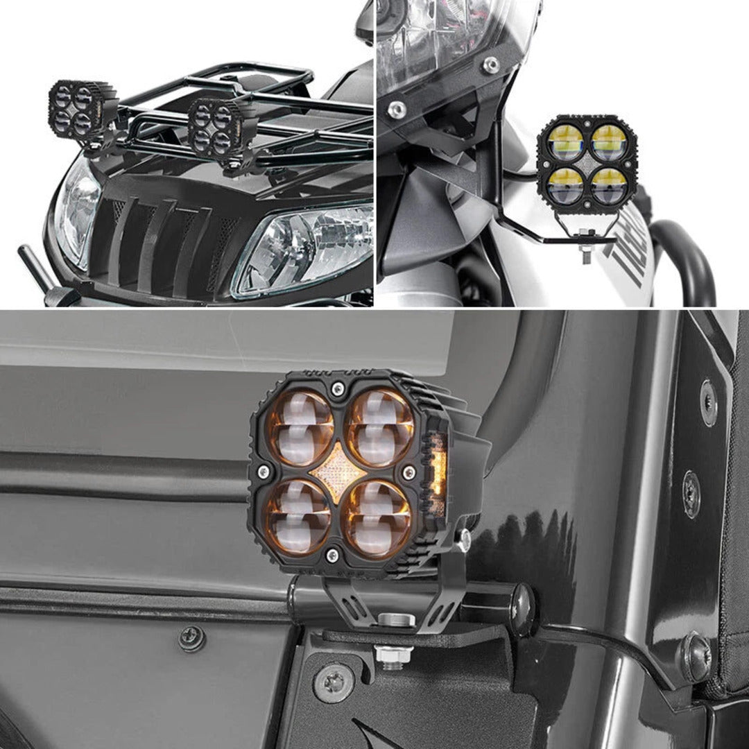 2 Pcs Set MOTO LED Premium Series Quad Lens Led Light With DRL And On/Off Relay Wiring For Motorcycle And Cars