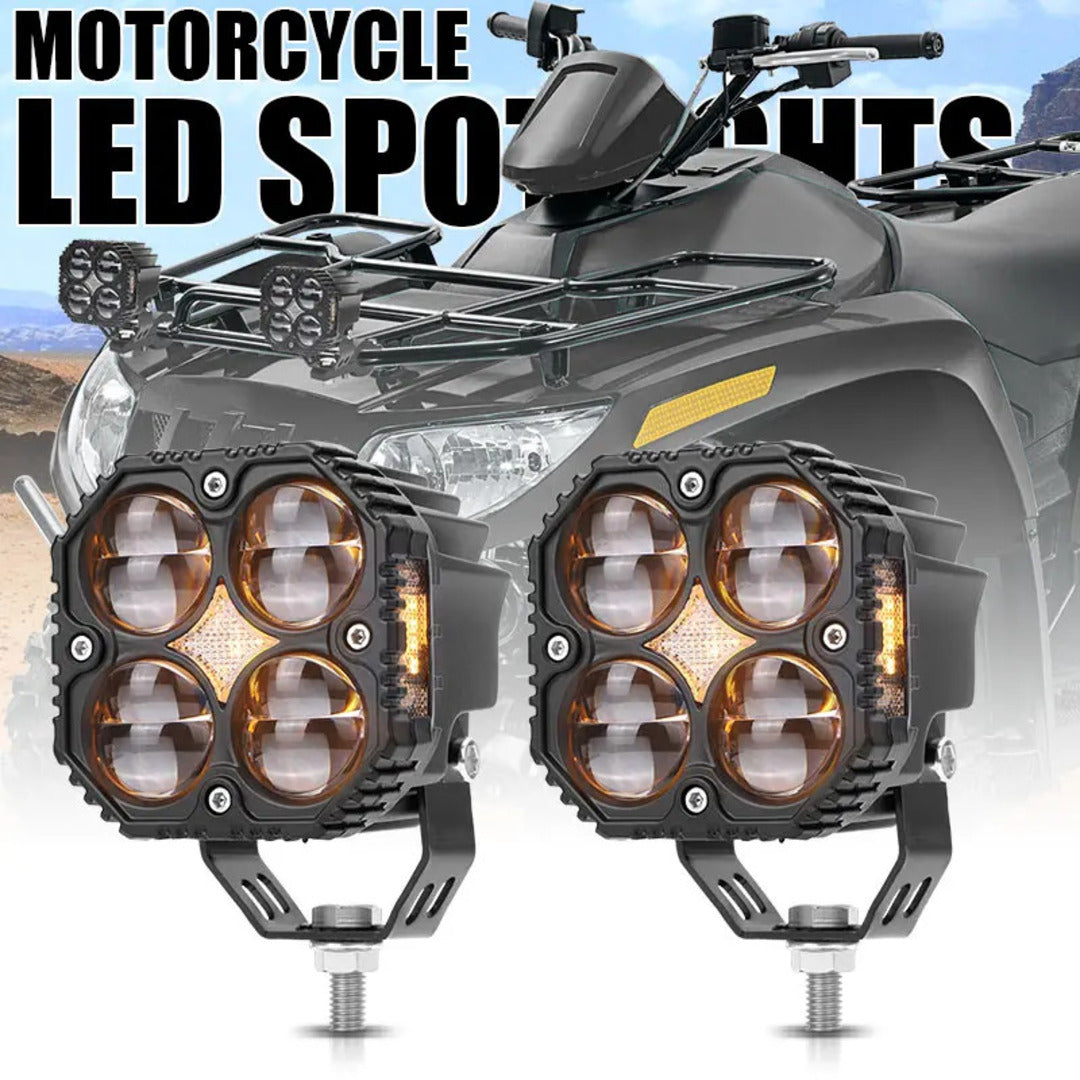 2 Pcs Set MOTO LED Premium Series Quad Lens Led Light With DRL And On/Off Relay Wiring For Motorcycle And Cars