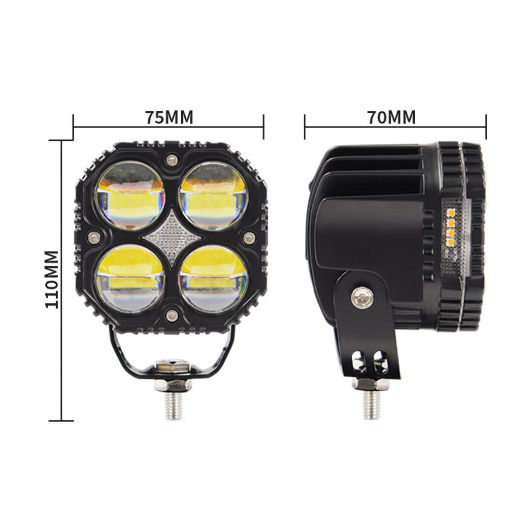 2 Pcs Set MOTO LED Premium Series Quad Lens Led Light With DRL And On/Off Relay Wiring For Motorcycle And Cars