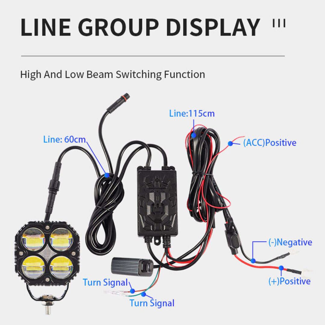 2 Pcs Set MOTO LED Premium Series Quad Lens Led Light With DRL And On/Off Relay Wiring For Motorcycle And Cars