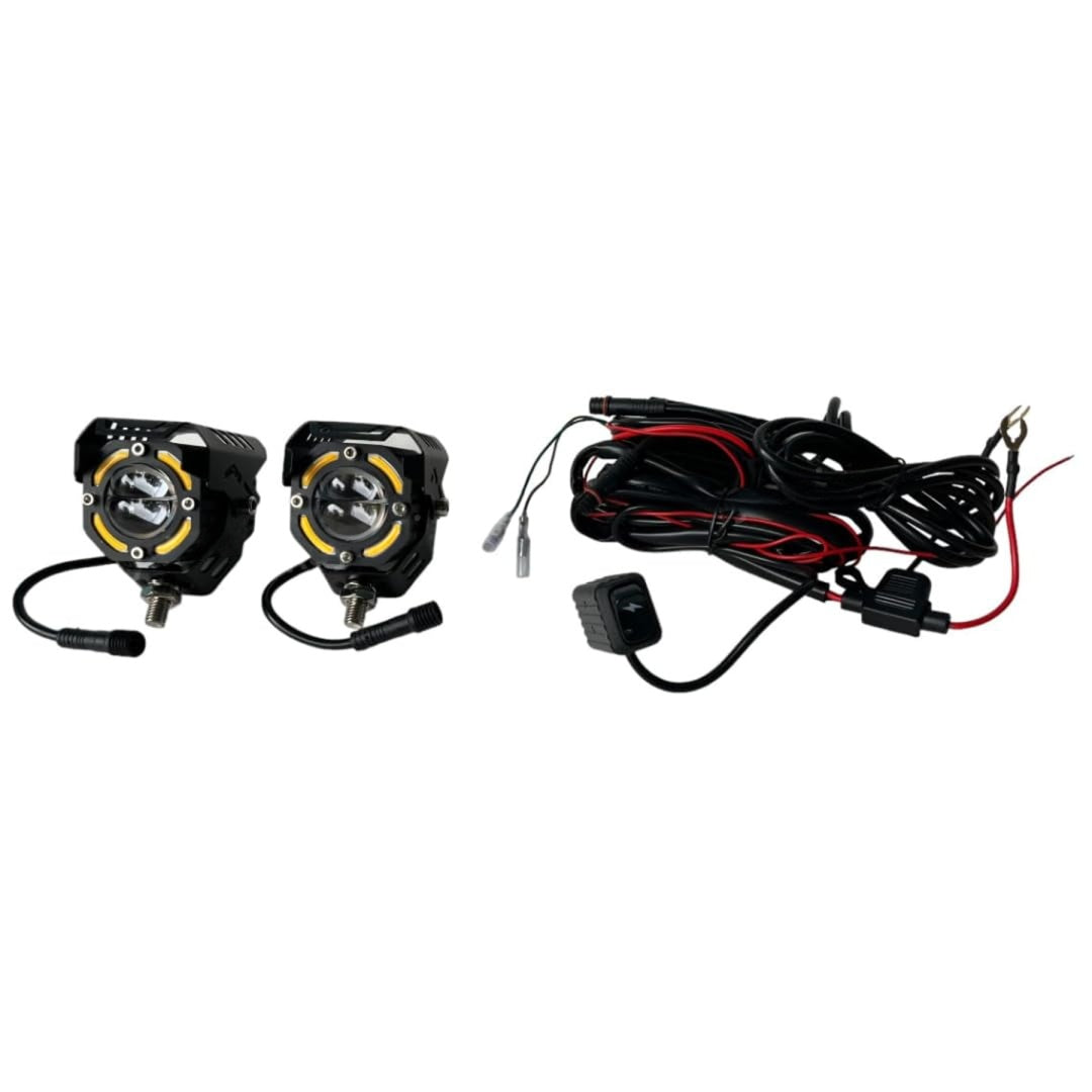 2 Pcs Set MOTO LED Premium Series Single Lens Led Light With DRL And On/Off Relay Wiring For Motorcycle And Cars