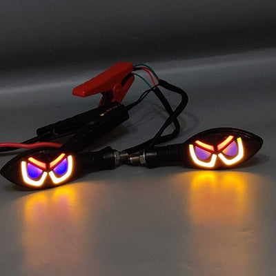 2 Pcs Set Motorbike Devil Eye Style LED Turn Signal Indicators (Blue/Yellow)