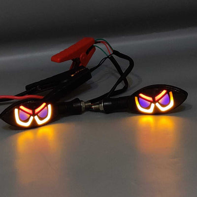 2 Pcs Set Motorbike Devil Eye Style LED Turn Signal Indicators (Blue/Yellow)