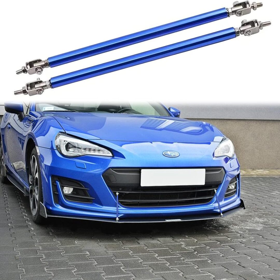 2 Pcs Set Universal Adjustable Blue Bumper Splitter Lip Spoiler Support Canard Rod For Cars (Large)