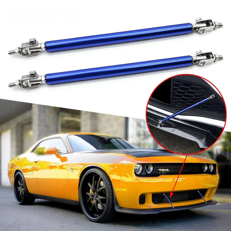 2 Pcs Set Universal Adjustable Blue Bumper Splitter Lip Spoiler Support Canard Rod For Cars (Medium)