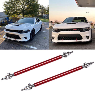2 Pcs Set Universal Adjustable Red Bumper Splitter Lip Spoiler Support Canard Rod For Cars (Medium)