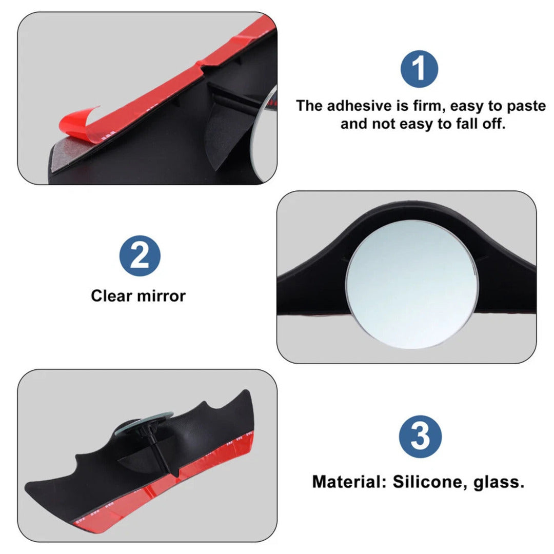 2 Pcs Set Universal Car 360 Adjustable Rear View Blind Spot Mirror Batman Style For Car