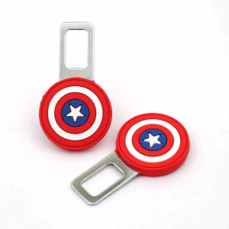 2 Pcs Set Universal Car Custom Seat Belt Warning Canceler Clips Captain America Shield Style