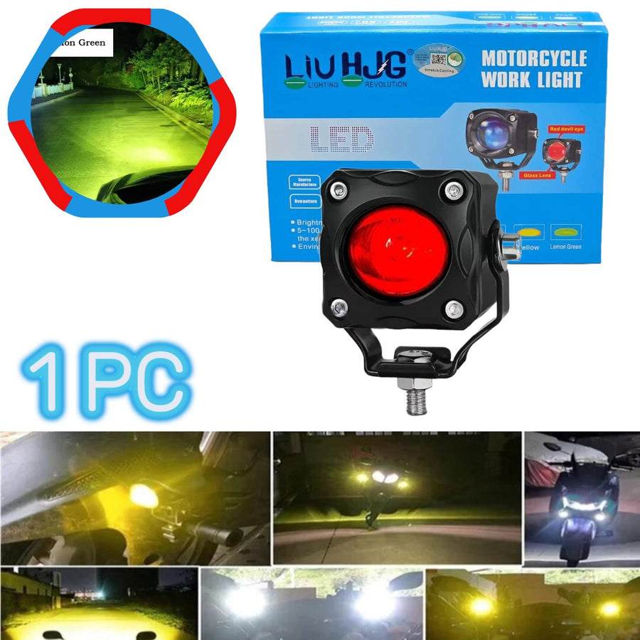 1 Pc HJG 60W Mini Projector Driving Fog Lights Three Color With Devil Eye Function For All Bikes, Cars - Jeep