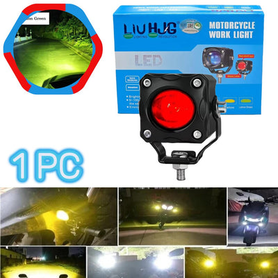 1 Pc HJG 60W Mini Projector Driving Fog Lights Three Color With Devil Eye Function For All Bikes, Cars - Jeep