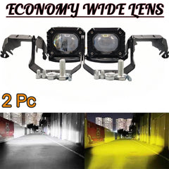 2 Pcs Set W2 Model Economy Series Wide Lens Spotlight Headlight 9D Lens Yellow - White Beam Fog Lights