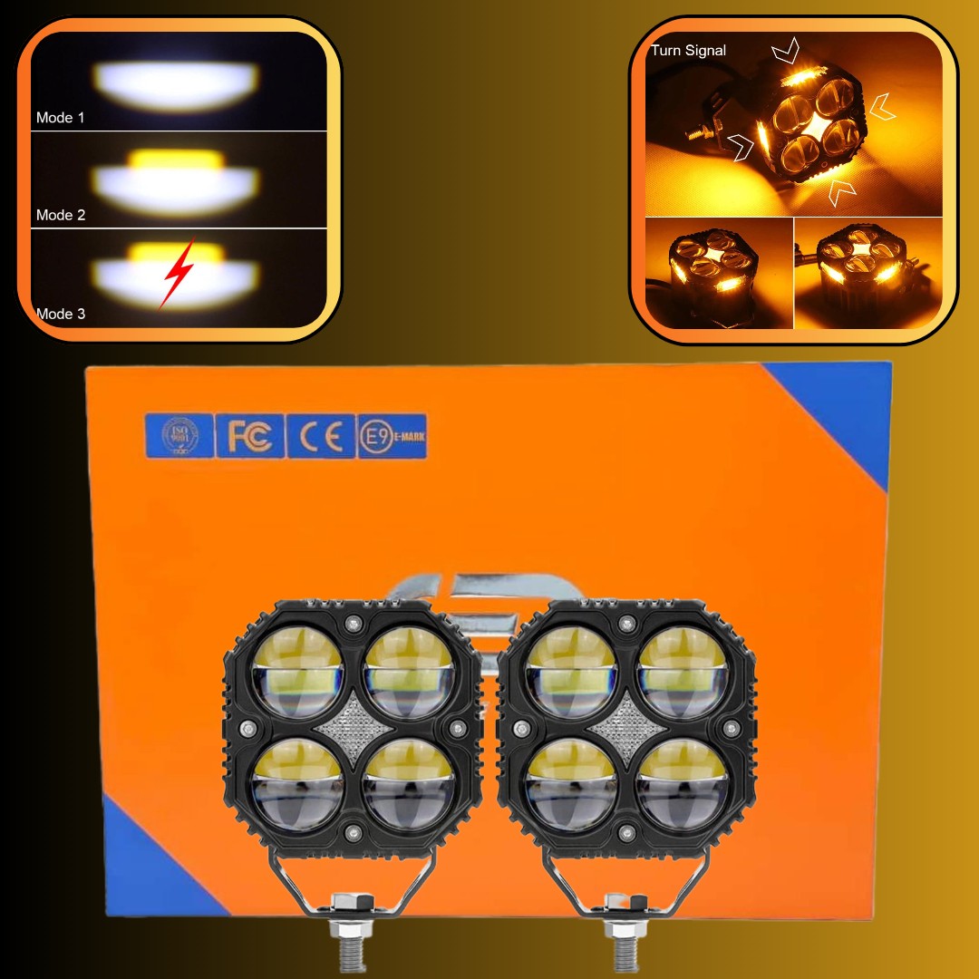 2 Pcs Set MOTO LED Premium Series Quad Lens Led Light With DRL And On/Off Relay Wiring For Motorcycle And Cars