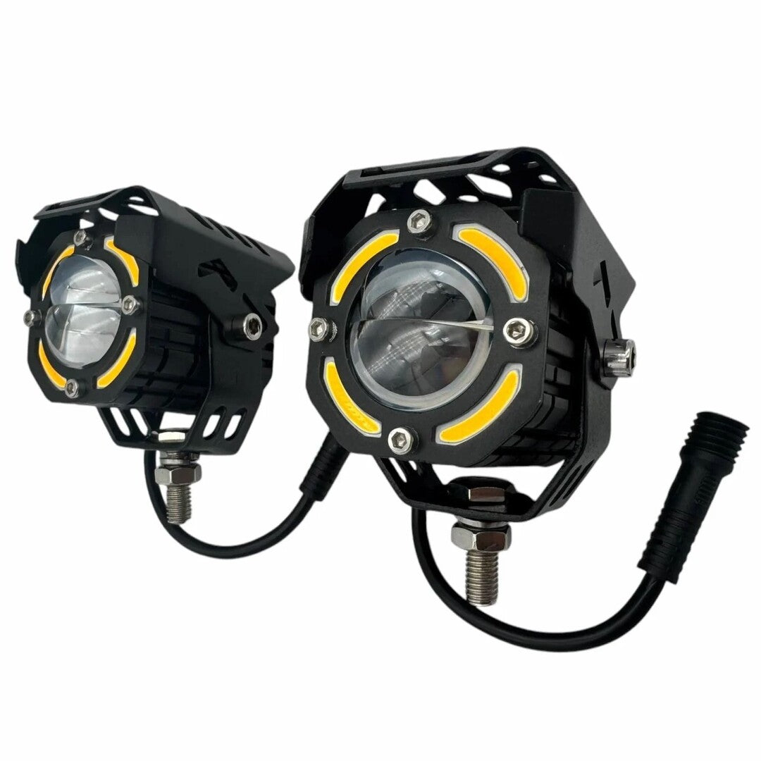 2 Pcs Set MOTO LED Premium Series Single Lens Led Light With DRL And On/Off Relay Wiring For Motorcycle And Cars