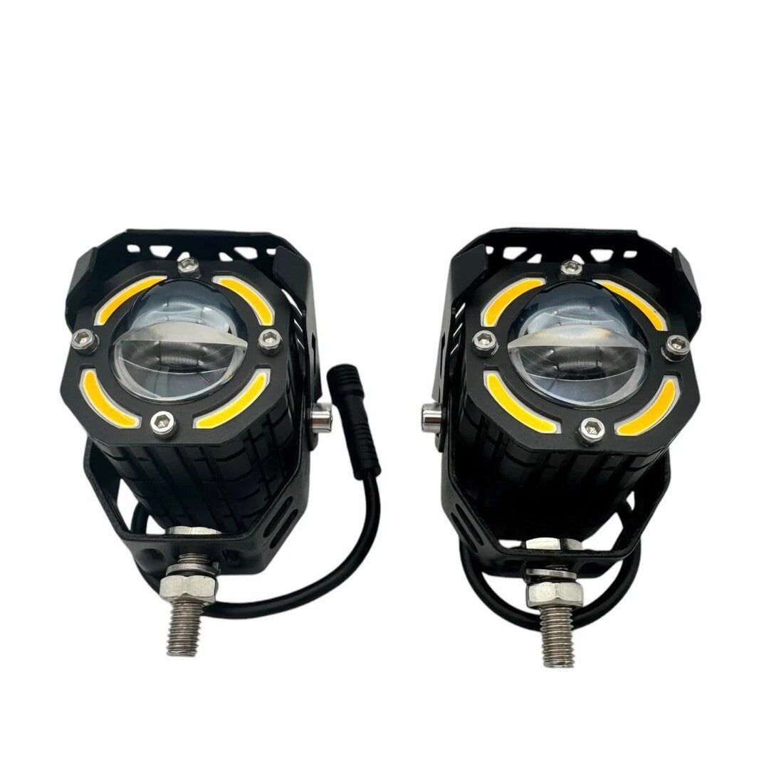 2 Pcs Set MOTO LED Premium Series Single Lens Led Light With DRL And On/Off Relay Wiring For Motorcycle And Cars