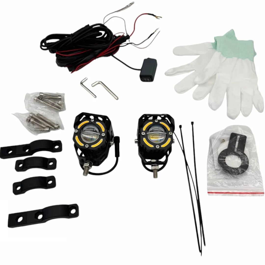 2 Pcs Set MOTO LED Premium Series Single Lens Led Light With DRL And On/Off Relay Wiring For Motorcycle And Cars