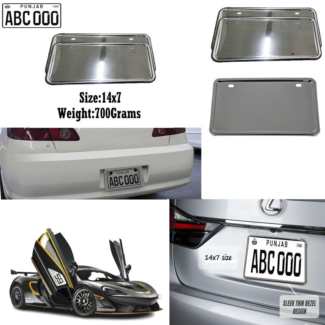 Universal Stainless Steel Metal Number Plate 2 Pcs Set (Large)