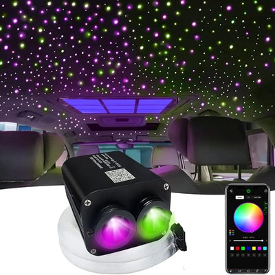 Liuhawk Double Head Fiber Optic 9.5ft Starlight Headliner Kit (300pcs 0.75mm+500pcs 0.5mm )& 900 Pcs 0.5mm with 100 pcs 1mm Meter Shooting Star, Sound Activated Remote APP Control CAR And HOME Roof Decor