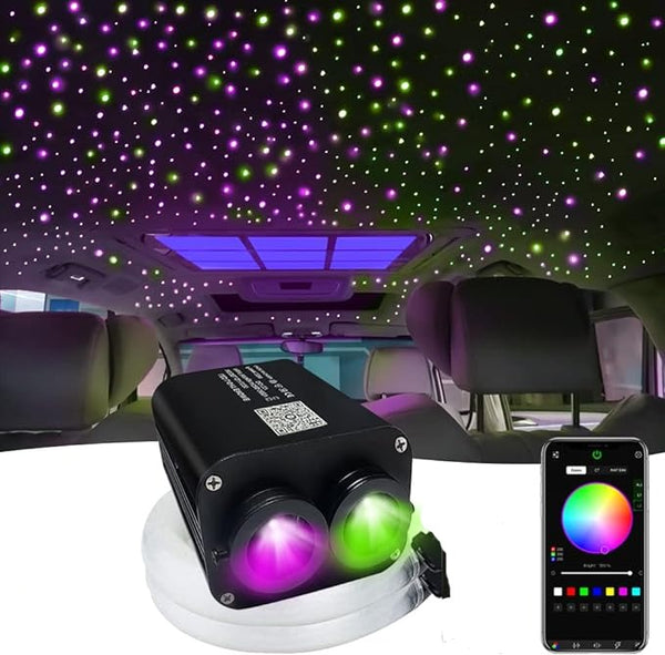 Liuhawk Double Head Fiber Optic 9.5ft Starlight Headliner Kit (300pcs 0.75mm+500pcs 0.5mm )& 900 Pcs 0.5mm with 100 pcs 1mm Meter Shooting Star, Sound Activated Remote APP Control CAR And HOME Roof Decor