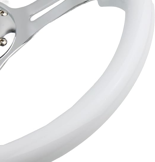 Universal Semi Dish White Chrome Steering Wheel In Premium Quality For Car 1 Pc