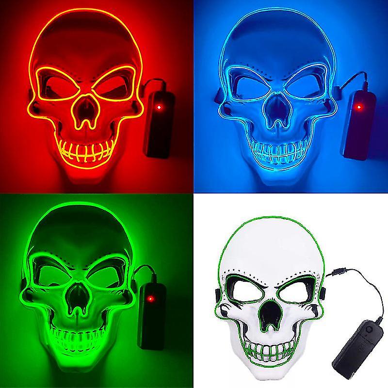 Universal Devil Head Neon Halloween Mask, Led Purge Mask 3 Lighting Modes For Costplay 1 Pc(Green)
