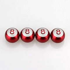 4 Pcs Set Universal Aluminum Billiard 8 Ball Style Red Color Tire Valve Stem Caps