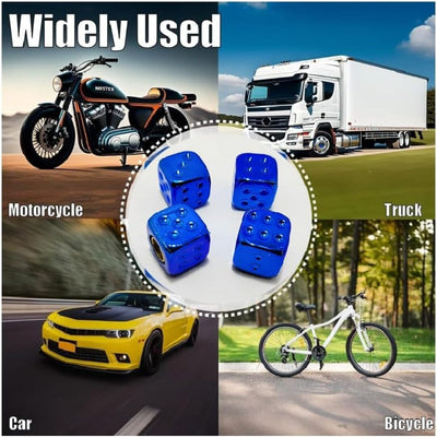 4 Pcs Set Universal Aluminum Ludo Dice Style Blue Color Tire Valve Stem Caps