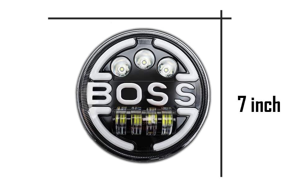 Boss Headlight Round Beam Model For Jeep Wrangler 2 Pc Set