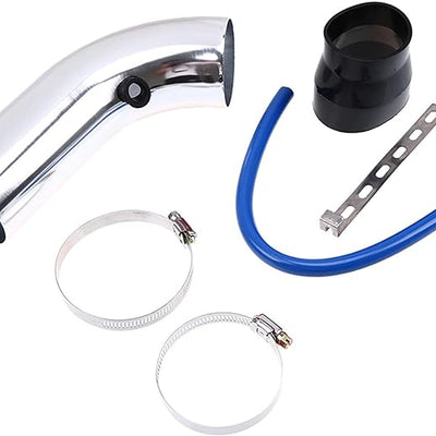 Universal Aluminum Air Intake Pipe / Hose Air Filter Intake System Duct Tube Kit (Silver)