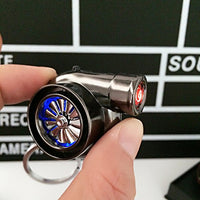 Car Turbo Key Chain With Electric Lighter USB Rechargeable Cigarette Lighter Key Ring with LED Light and Sound 1 Pc
