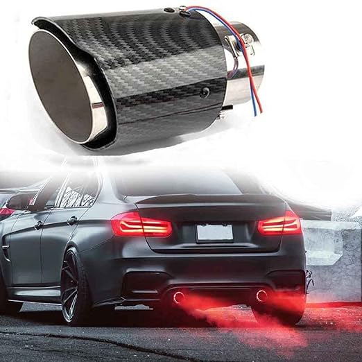 Universal Carbon fiber Light  Exhaust Muffler Tip with LED Light Stainless Steel Tip