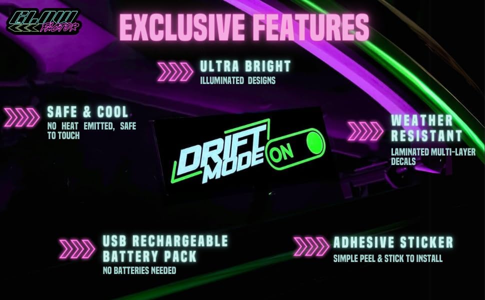 Drift Mode On LED Car Window Sticker Windshield Electric Safety Decal Decoration Sticker Auto 1 Pc