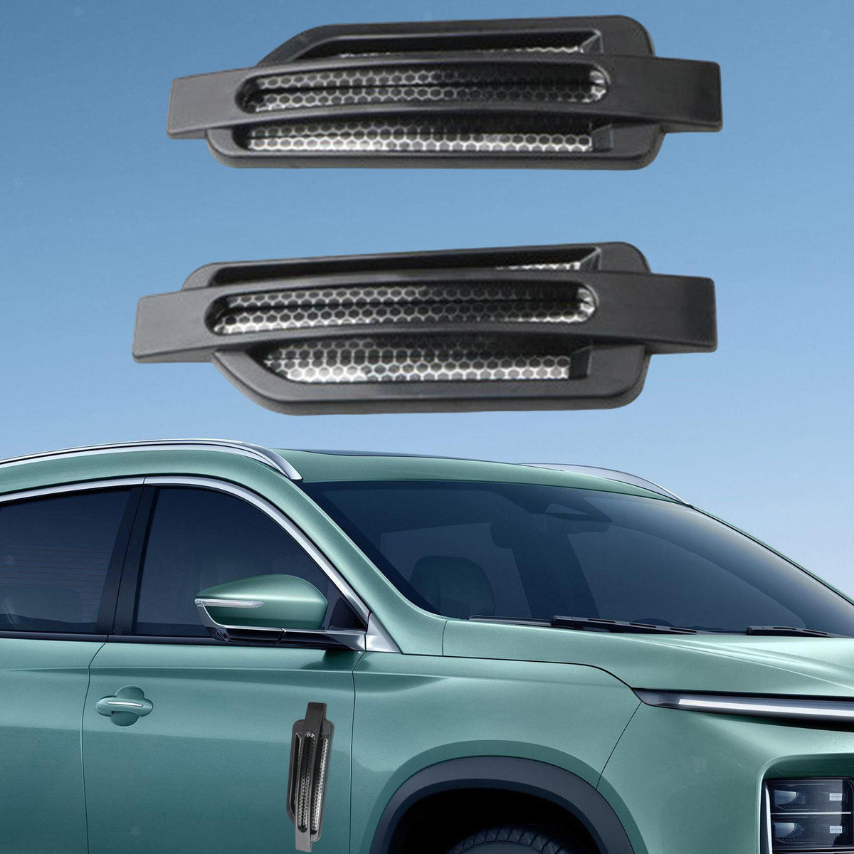 Universal Black Side Vent Air Intake Flow Cover Car Exterior Decoration 2 Pcs Set