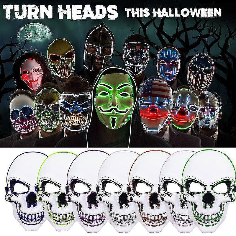 Universal Devil Head Neon Halloween Mask, Led Purge Mask 3 Lighting Modes For Costplay 1 Pc(White)