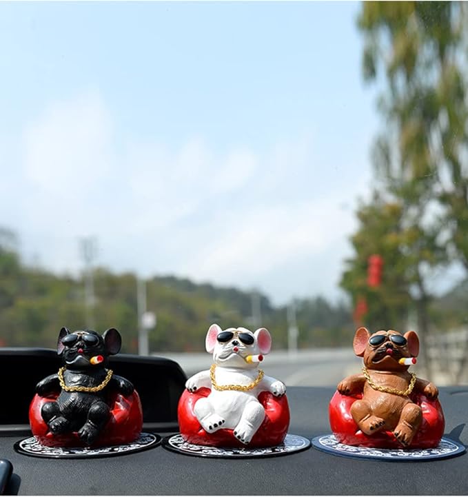 Universal Cool Dog Resin Statue Car Interior Accessories moking Cigar Dog with Gold Necklace (Black) 1Pc