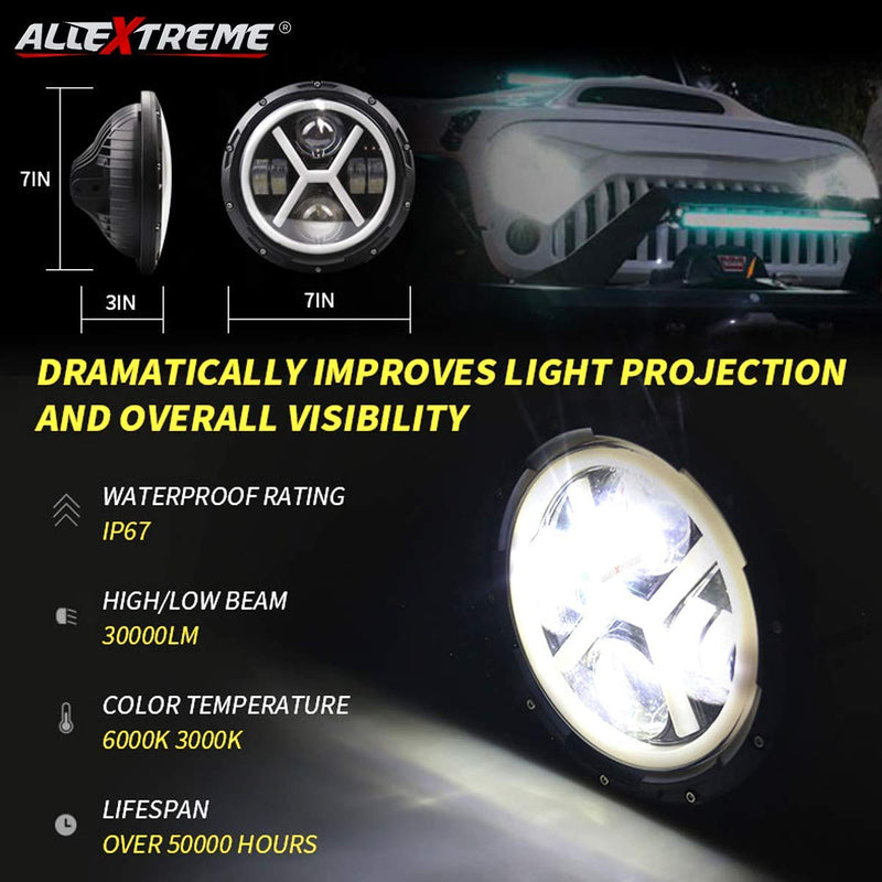 Jeep Round Headlight  7 Inch X DRL Projector style 2 pcs Set