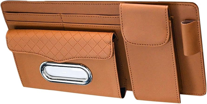 Universal Car Visor Storage Pocket Organizer Truck Visor Organizer Card Holder, Tissue Holder With Multi Pockets 1 Pc (Orange)