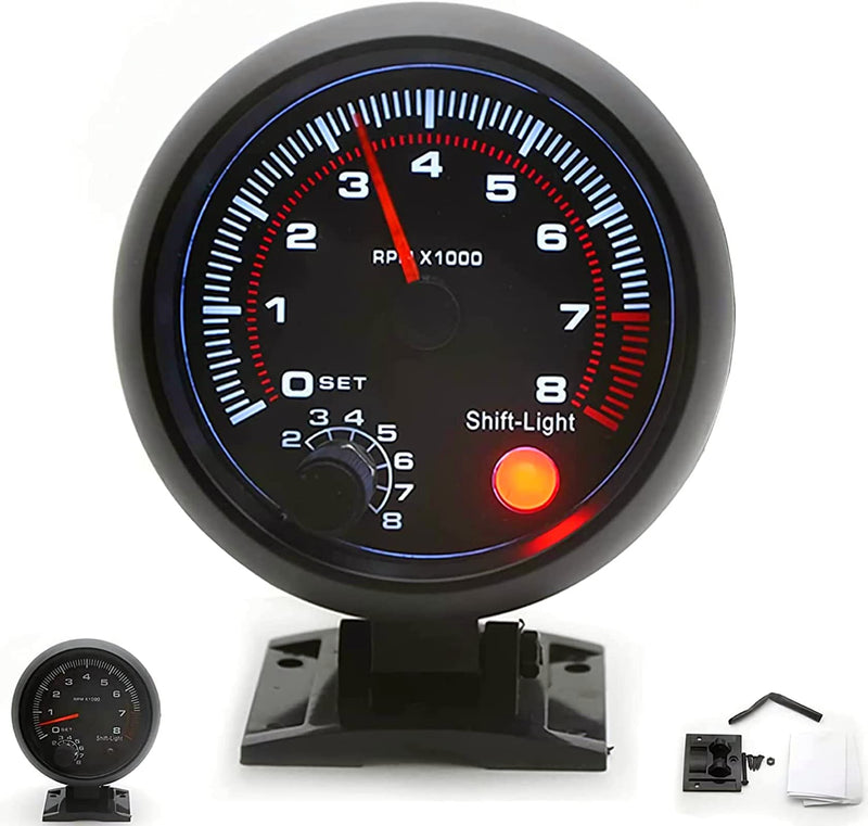 Universal 3.75 inch 12V White LED RPM Meter with Red Shift Light for Auto Gasoline Car