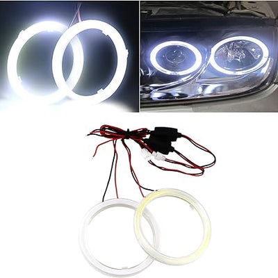 Universal Angel Eye Ring 80mm White Color With Cotton Plastic Cover LED For Car Headlight 2 Pcs Set