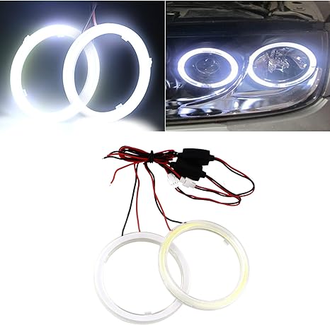 Universal Angel Eye Ring 80mm White Color With Cotton Plastic Cover LED For Car Headlight 2 Pcs Set