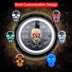 7 Inch Round Jeep Headlight Skull Style Daytime Running Lights With DRL 2 Pc