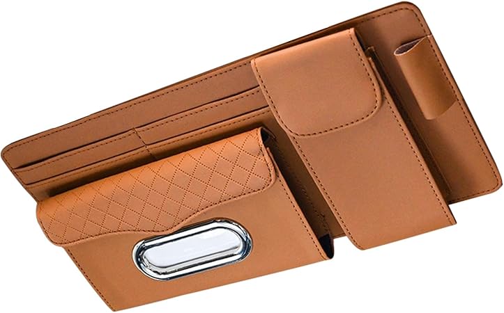 Universal Car Visor Storage Pocket Organizer Truck Visor Organizer Card Holder, Tissue Holder With Multi Pockets 1 Pc (Orange)