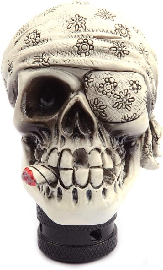 Universal One-Eyed Pirate Smoking Skull Shift Gear Knob Car Shifter Lever Most Manual Automotive Vehicles