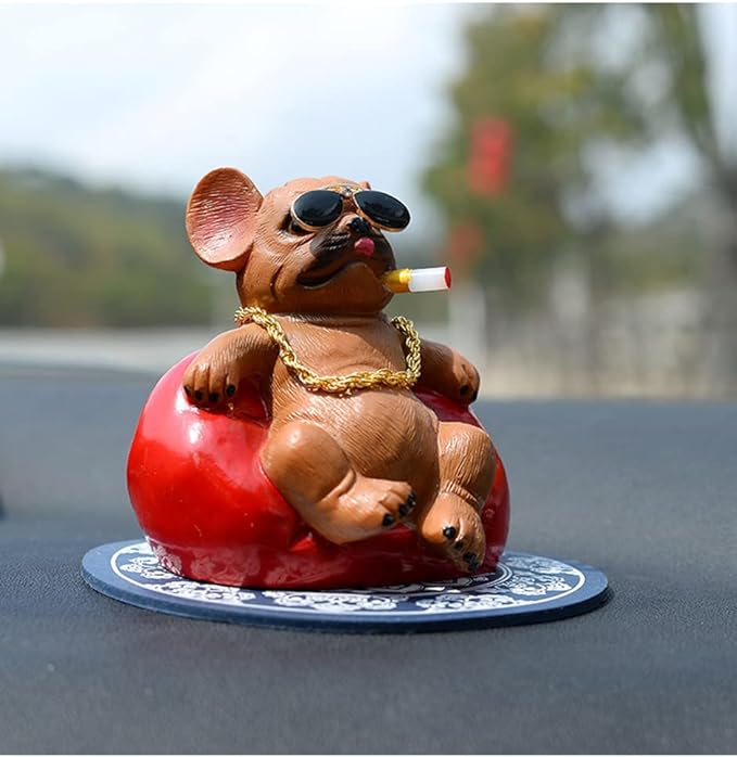 Universal Cool Dog Resin Statue Car Interior Accessories moking Cigar Dog with Gold Necklace (Brown) 1Pc