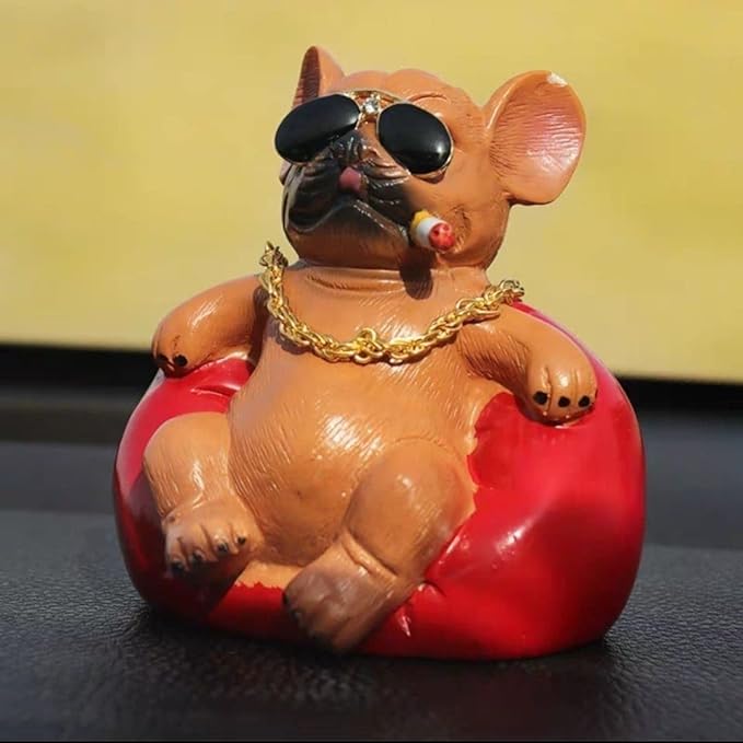 Universal Cool Dog Resin Statue Car Interior Accessories moking Cigar Dog with Gold Necklace (Brown) 1Pc