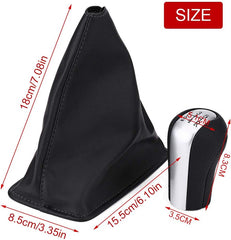 Universal 5 Speed Silver Gear Knob With Leather Boot Cover In Premium Quality