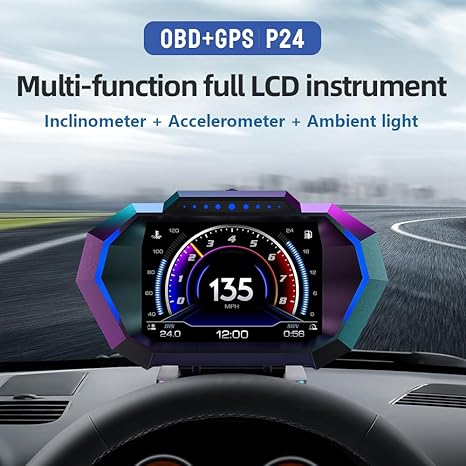 Universal P24 OBD2+GPS HUD Gauge Car Digital Head Up Display Speedometer Turbo RPM Alarm 1 Pc